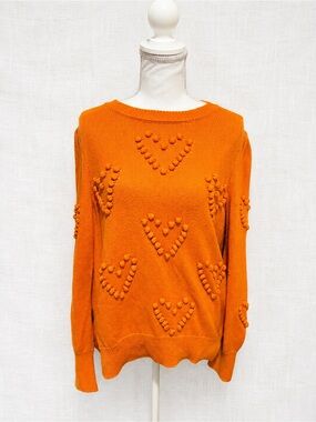 Next 100% Cotton Orange Bobble Heart Knit Sweater Women’s Medium